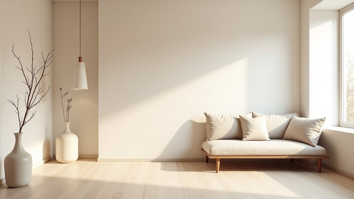 Salon japandi épuré et lumineux avec mobilier bas en noyer et céramique mate
